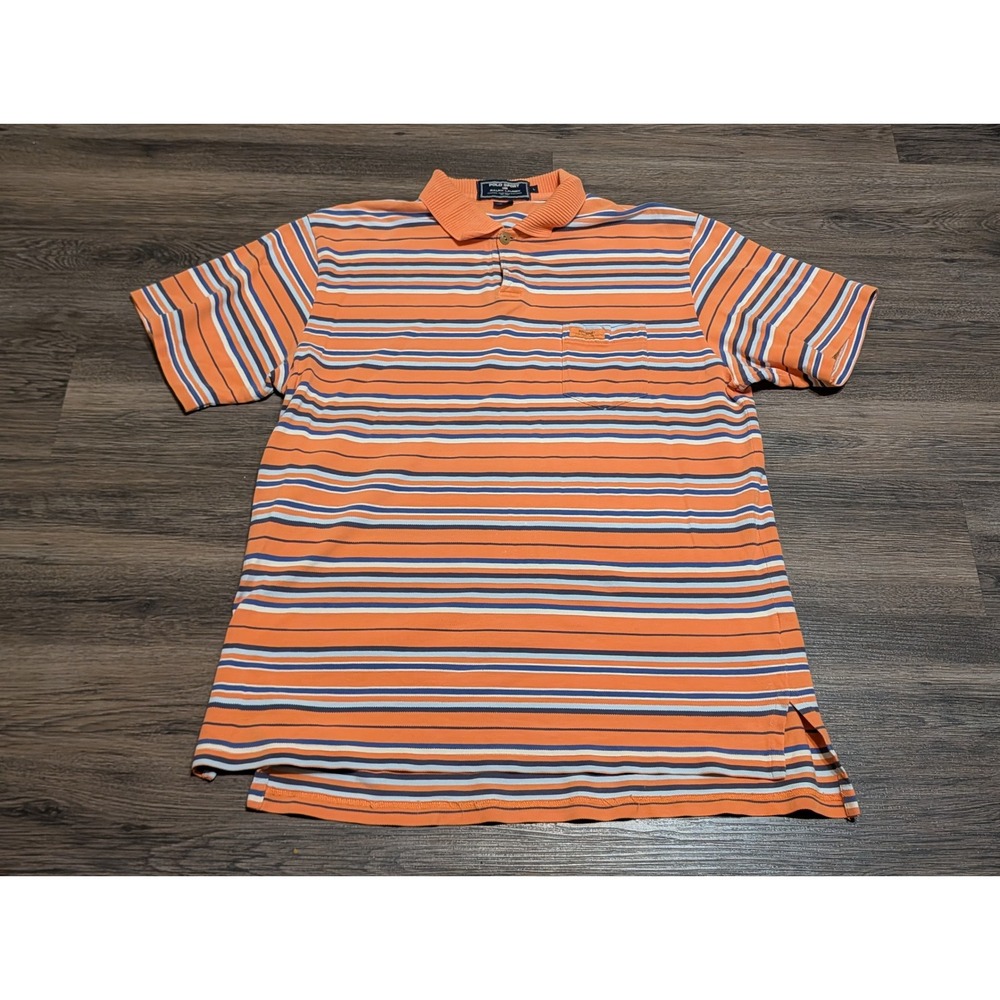 Polo Sport Ralph Lauren Mens Large Orange Striped Short Sleeve Pocket Polo Shirt
